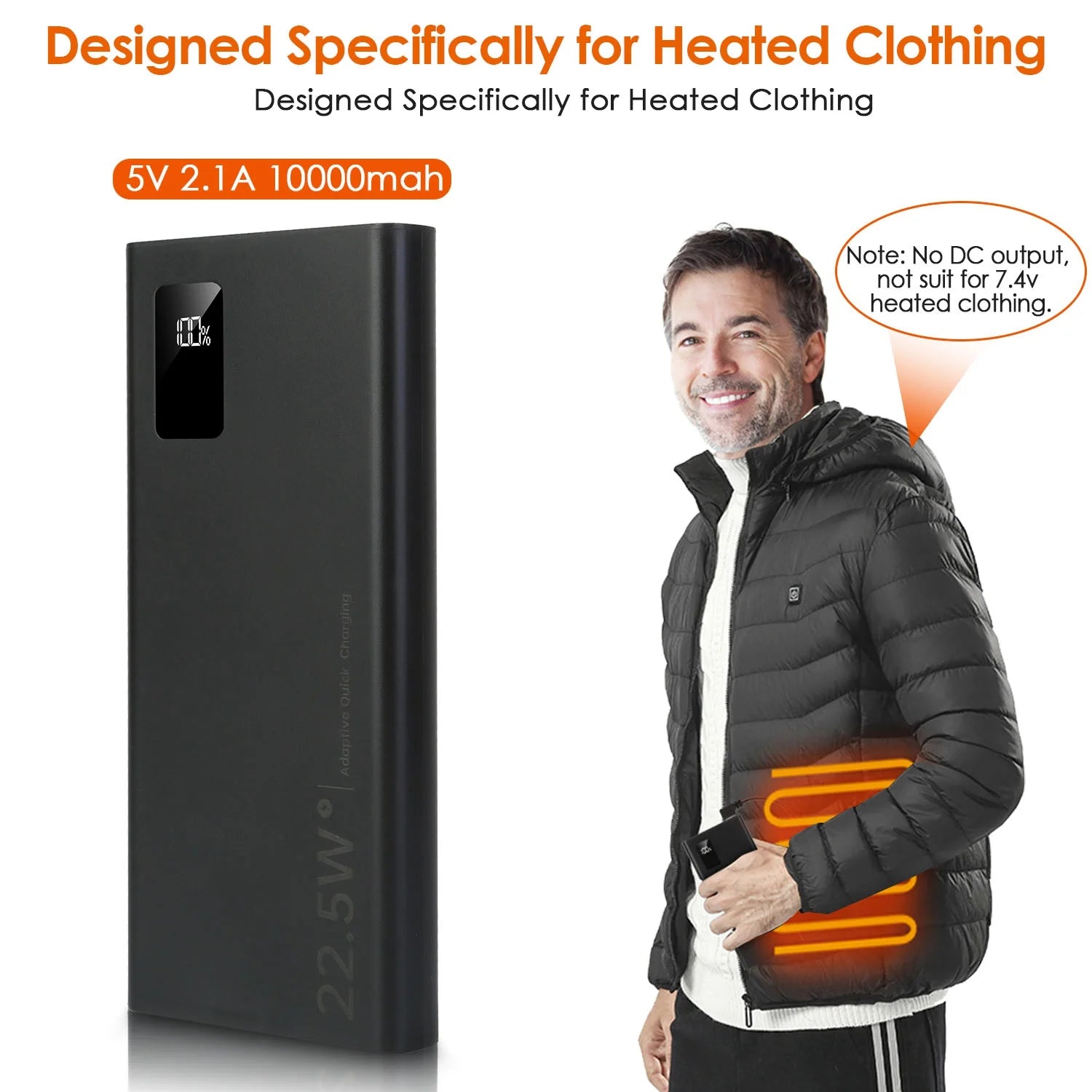 5V 2.1A Power Bank for Heated Vest  20000Mah Battery Pack for Heated Jacket, Dual USB Power Bank for Heated Clothing Blanket Gloves for Men Women, Black