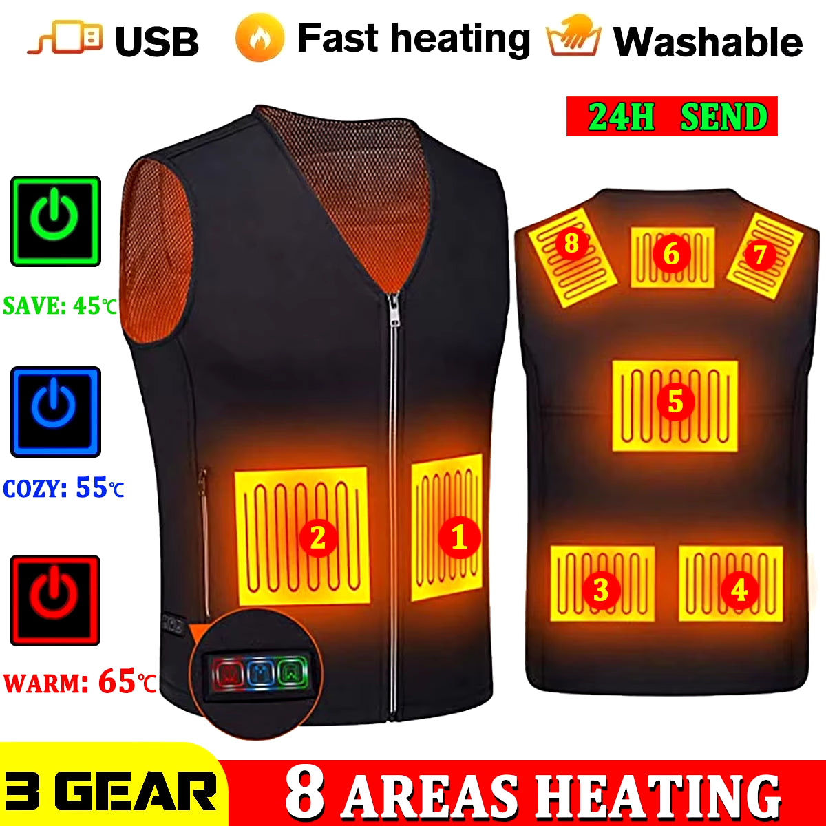 Winter Warm Men Jacket Smart Heated Vest USB Trekking Electric Heating Jacket Body Warmer Heating Pad Hunting Heated Vest Jacket